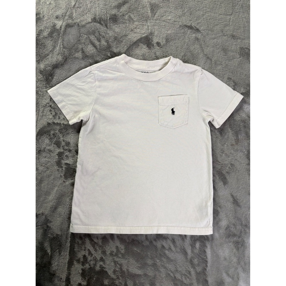 Polo Ralph Lauren T-Shirt Boys Size 5 White Crew Neck Short Sleeve Embroidered
